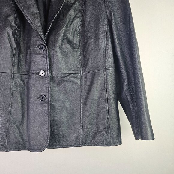 New Directions Woman Black 100% Leather 3 Button Blazer, Pockets, Plus Size, 2X - Picture 3 of 6